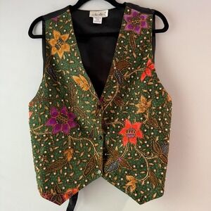Dalin‎ Beaded Floral Vest Womens One Size Green Hand Made Vintage Embellished
